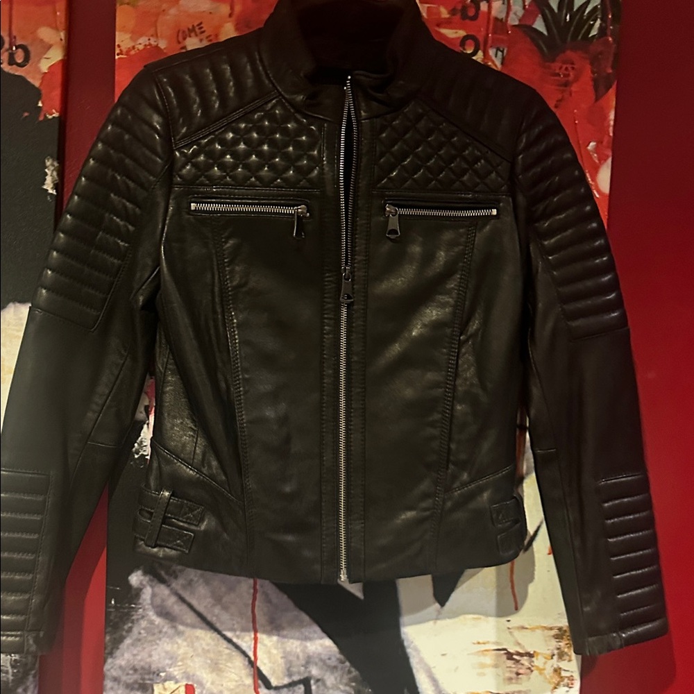 Black Quilted Leather Jacket Andrew Marc